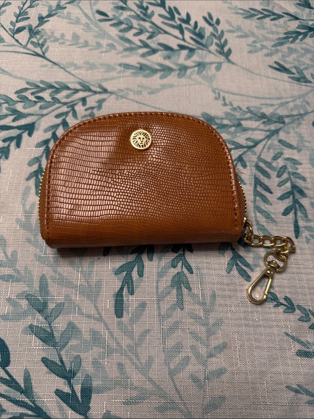 Anne Klein Tan Zip-Around Card & Key Wallet with Gold Chain